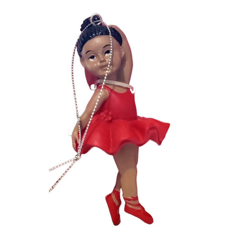 African American Ballerina Ornament, 2.5 x 4.87 x 2.25 in. Red Tutu